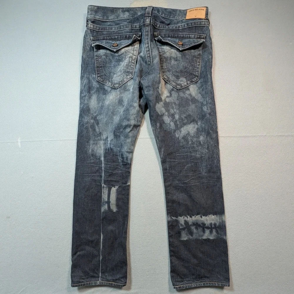 True Religion Ricky Relaxed Straight Jeans‎ Mens 36 Blue Distressed Selvedge